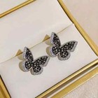 Exquisite Black Butterfly Design Shiny Rhinestone Decor Stud Earrings Elegant