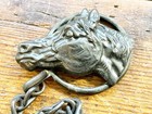 Antique Oxidized Metal Chatelaine Belt Sash Clips With Large Horse Heads