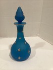 Antique Opaline Glass French Blue Perfume Bottle With Stopper Jeweled
