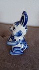 Gzhel Vintage Russian Ussr Porcelain Hand Painted Bunny Rabbit 6 