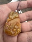 Natural Nephrite Jade Pendant 2    Two-tone Green Russet Hand Carved Amulet