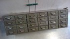 Vintage Industrial Green 24 Drawer Metal Parts Cabinet 34 1 4 x 12 x10 1 2  Tall