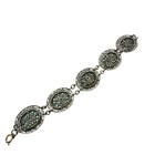 Vintage Czech Green Peking Glass Antiqued Gold Tone Bracelet 7 Inch