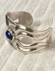 Vintage Sandcast Style 925 Sterling Silver   Lapis Cuff Bracelet  Marked Mexico 
