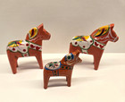 Vintage Swedish Folk Art Lot Of 10 Dala Horses Wood Candle Holders Spinning Top