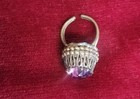 Magnificent 1950 Huge Purple Stone Copper Ring Vintage - Small Size - Adjustable