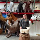 Sheep Texelaar Lamb Laying Resin Statue Farm Animal Display Prop Christmas Decor