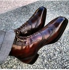 New Handmade Men s Brown Leather Oxford Wingtip Brogue Lace Up High Ankle Boots