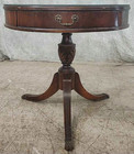 Vintage Mid Century Imperial Leather Top Inlay Mahogany Wood Round Parlor Table
