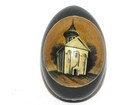 Vintage Hand Painted Russian Black Lacquer Wooden Egg  Orthodox Church