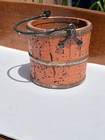 Rare Antique Primitive Berry Pail 4 5    Wood Forged Iron Handle Chippy Orange