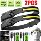 2 Pcs Waterproof Cob Headlamp Night Light Led Motion Sensor Head Torch Headlight