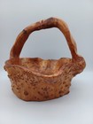Stunning Alaskan Hand Crafted Live Edge Burl Wood Basket W handle Large 10 x10 