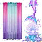 Sheer Curtain Semi Bedroom Curtains 63 Inches Length Linen Pink Blue Ombre Curta