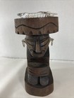 Tiki Wooden Carved Statue W  Ashtray   Earrings Polynesian God Vtg Hawaiian Rare