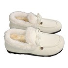 Ivory Faux Fur Moccasin Slippers Womens 6 5 Cream Suede Fleece Lined Shoes Nwob