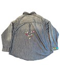 Women s Custom Hand Embroidered Embellished Chambray Snap Long Sleeve Shirt Ooak