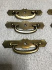 Lot 6 Vtg Antique Drop Hang Drawer Handles Pulls Brass Badge Diamond Design