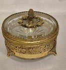 Vtg Hollywood Regency Gold Ormolu Jewelry Casket Beveled Glass Pinecone Lid Box