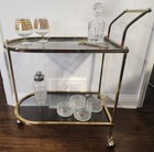 Mcm Bar Cart Cocktail Tea Trolley Hollywood Regency -gold  2 Tier Smoked Glass 
