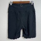 Offline By Aerie Black Ribbed Lettuce Edge Biker Shorts Size Large