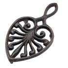 Vintage Black Cast Iron Leaf Trivet Heart Filigree Pot Holder Rustic Kitchen
