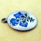 Antique European 800 Silver Enamel Blue Gentian Flower Charm Pendant