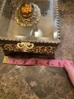 Vintage 1950   s Ormolu 24k Gold Plated Filigree Vanity Jeweled Casket 4 5    Box