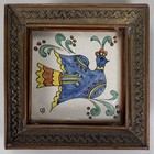 Rare Vintage Gene Byron Signed Mexican Hanging Tin Copper Framed Tile Of Bird
