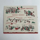Vintage Mid Century Christmas Greeting Card Villagers Snowman Sleigh Candy Cane