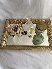 Vintage Mirror Vanity Tray Gold Filigree Tabletop Or Wall Mount Hollywood Glam