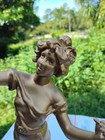 Gilt Bronze Woman Statue 15  Tall French Art Nouveau Antique Late 19th Century