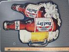 Vintage Budweiser Bud Dry 2 Bottle Metal Tin Tacker Beer Bar Sign 18 x25 