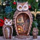 Wooden Hand Carved Owl Family Figurine 12  Handmade Home Christmas Holiday Decor