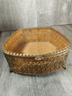 Vintage Jewelry Box Gold Filigree Beveled Glass Ormolu Velvet Casket Hollywood