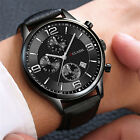 Fashion Men s Stainless Steel Case Leather Band Quartz Analog Sports Wrist Watch