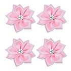  60pcs Satin Ribbon Flowers Bows Rose W rhinestone Appliques Craft Wedding Pink