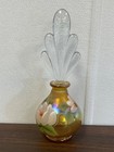 Fenton Autumn Gold Opal Perfume Bottle Hand Painted W Clear Glass Stopper