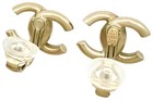 Chanel Cc Logo Earrings 11p Crystal Rhinestone Double Row Gold Tone Authentic