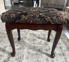 Vintage Wooden Upholstered Footstool Floral Tapestry  Brown Stool