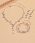 Wedding Jewelry Silver Rhinestone Crystal Necklace Bracelet Earrings Set Pageant
