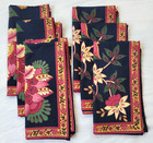 6 Jacobean Floral Dark Blue Napkins 16x16 Cotton Flower Border