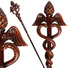 Hand Carved Caduceus Walking Stick  Ash Wood Knob Handle Cane 