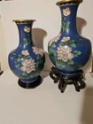 Cloisonne Vases 16 Inches Tall         Beautiful Blues And Pinks     Vintage     