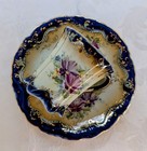 Late 1800s Antique Chocolate Cup   Saucer Hand Painted Cobalt Blue  Pink  Gold 