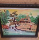 Asian Village River Painting Print In Frame