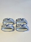 Set Of 4 Vintage Porcelain Blue white Napkin Rings Floral Design Hand Painted