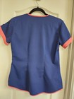 Nrg By Barco Stretch Medical Uniform Scrub Top Navy   Fushia V Neck  Small