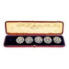 Cased Antique Art Nouveau Sterling Silver Coat Buttons Ceylon Championship Prize