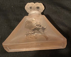 Vtg Pink Etched Frosted Glass Perfume Bottle   Stopper-with Pyramid Triangle-euc